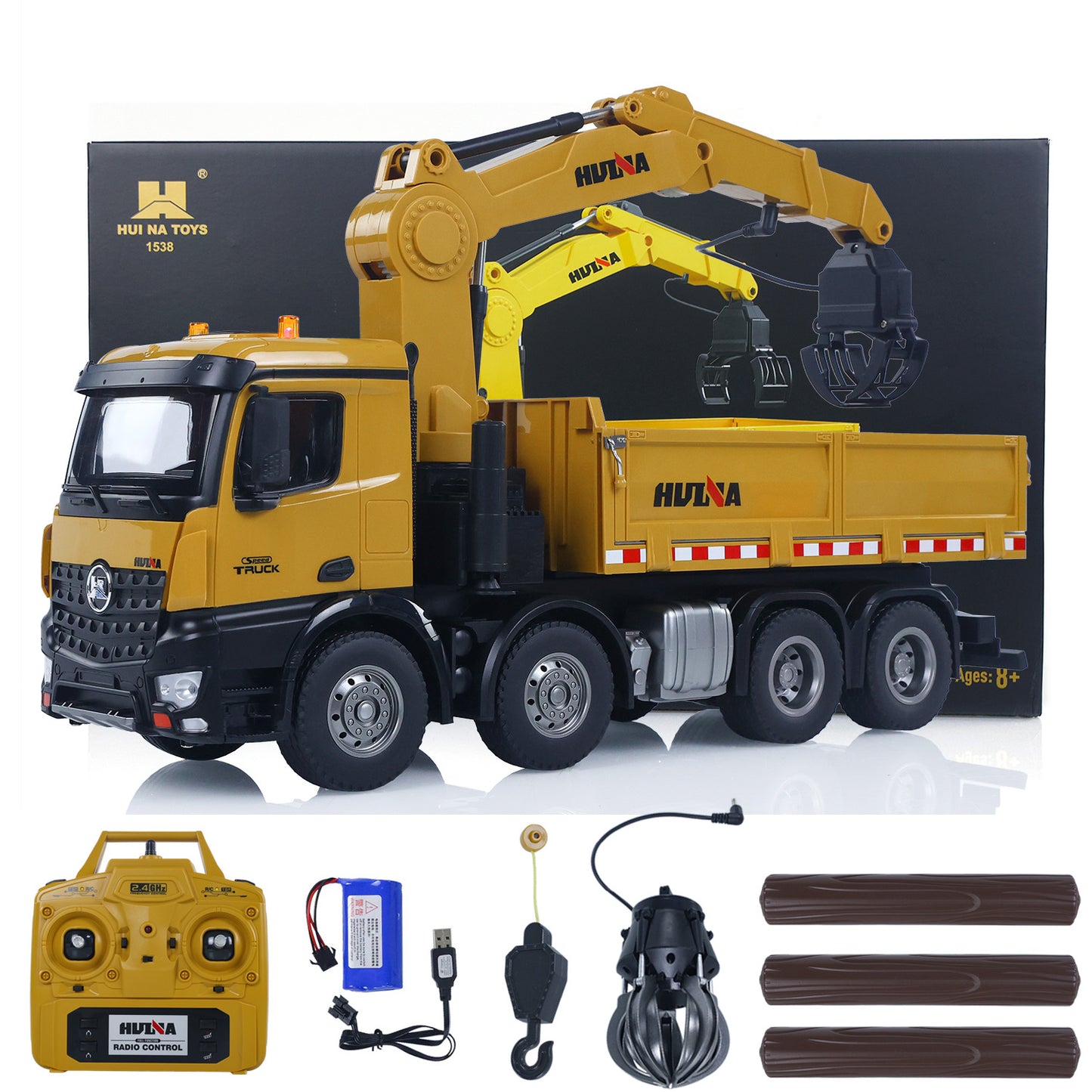 US STOCK HUINA 1538 1/14 RC Timber Grab Truck Dumper Remote Control Model Toy Vehicles 2.4G Radio Battery