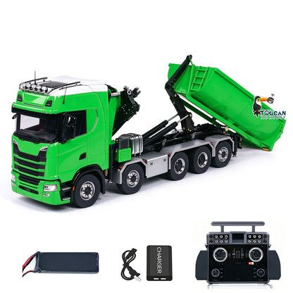 1/14 Remote Control Hydraulic Crane Dumper 10*10 RC Roll On Off Tipper 770S 3Speed U-Shaped Rear Axle Steering Differential Locks Metal Valves