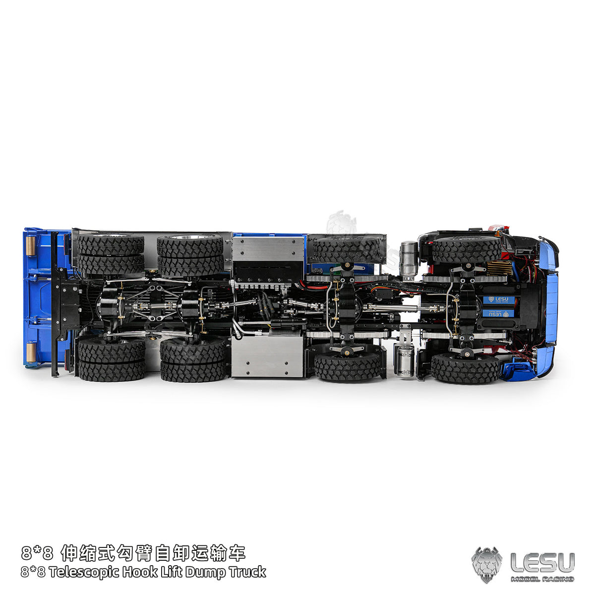 LESU Z0096/Z0088 1/14 RC Hydraulic Roll Off Dump Truck 8x8 Metal Chassis Tipper Model 3 Speed Gearbox Differential Lock Light Sound