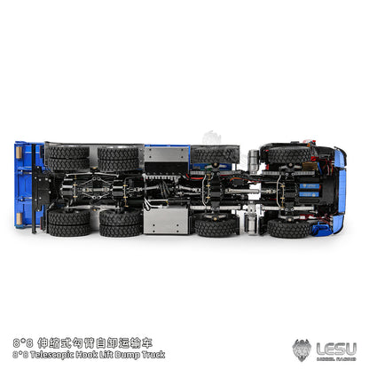 LESU Z0096/Z0088 1/14 RC Hydraulic Roll Off Dump Truck 8x8 Metal Chassis Tipper Model 3 Speed Gearbox Differential Lock Light Sound