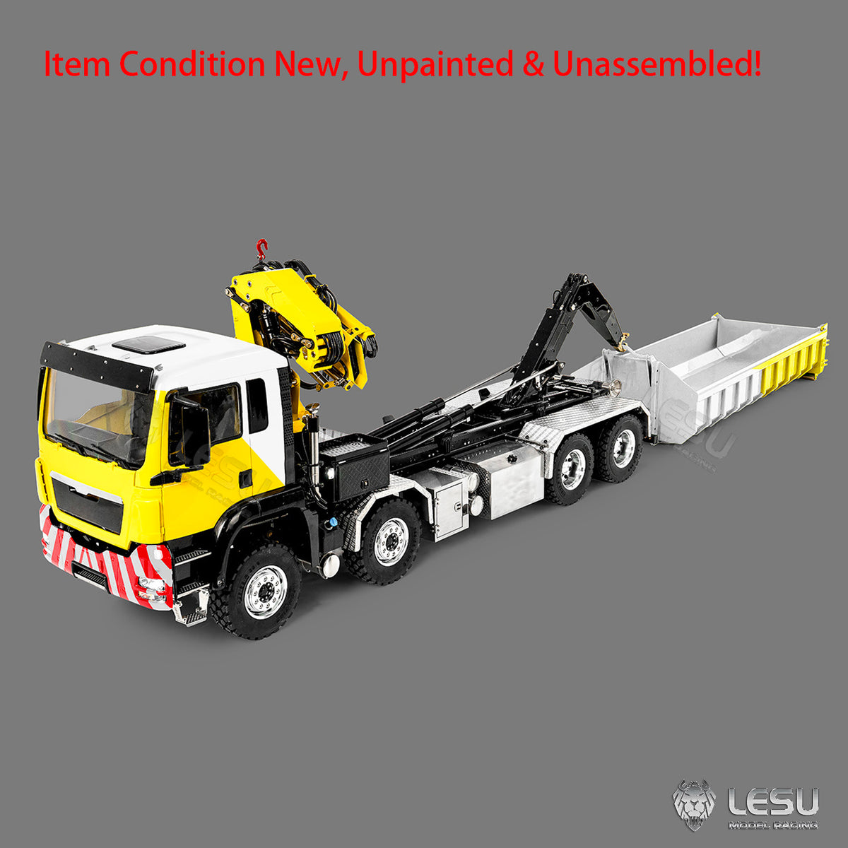 LESU 1/14 Metal RC Hydraulic Hook Lift Dumper Z0124/Z0125 8x8 Crane Dump Truck Model with 3 Speed Transmission LED Lights Sound System