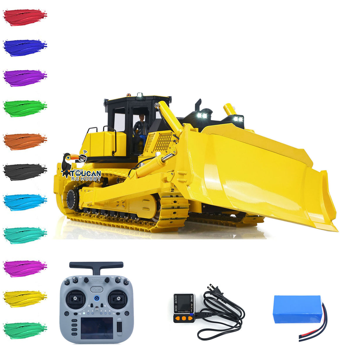 US Stock Metal 1/12 Remote Control Hydraulic Bulldozer D155AX RTR Heavy Dozer Model 7 Way Valve 3.0L Oil Pump 5 Plows Radio Master TX15 Radio Battery