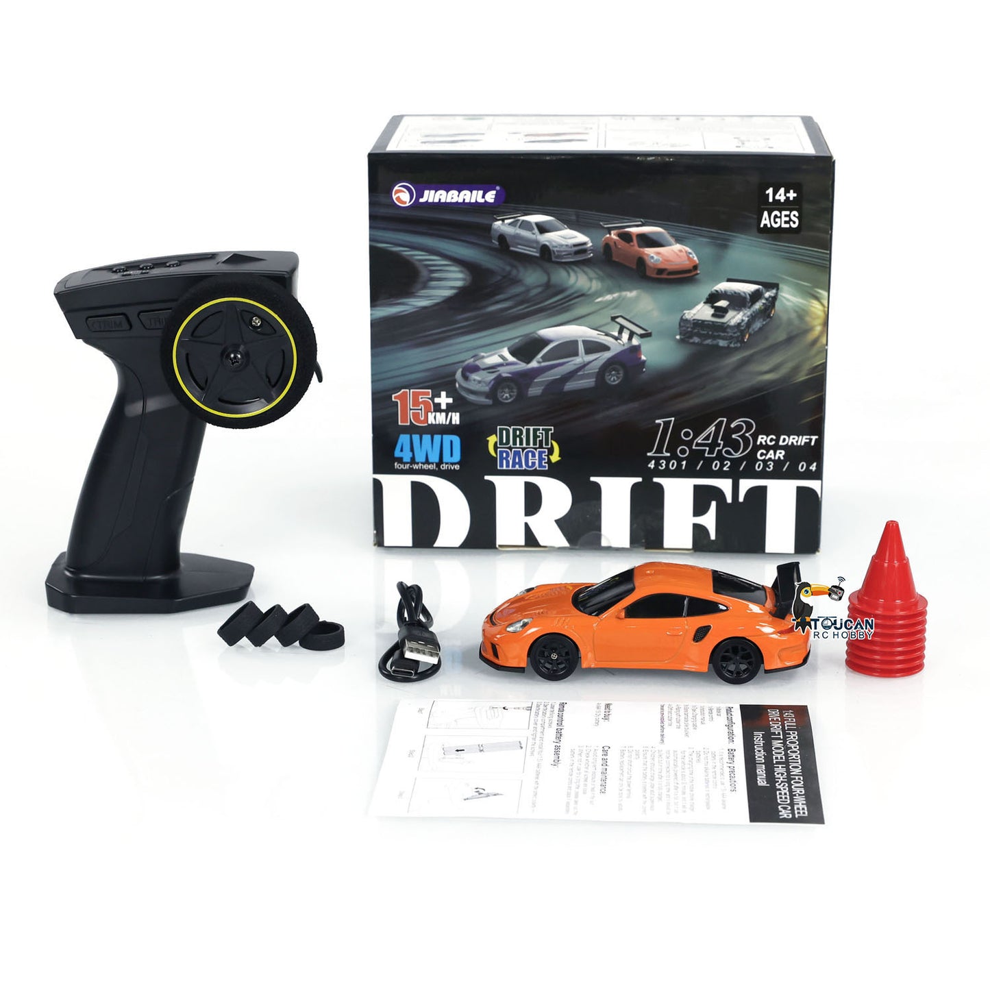 Fast Shipping Remote Control Mini Drift Car 1:43 Race Car Toy Radio Lights Traffic Safety Cone