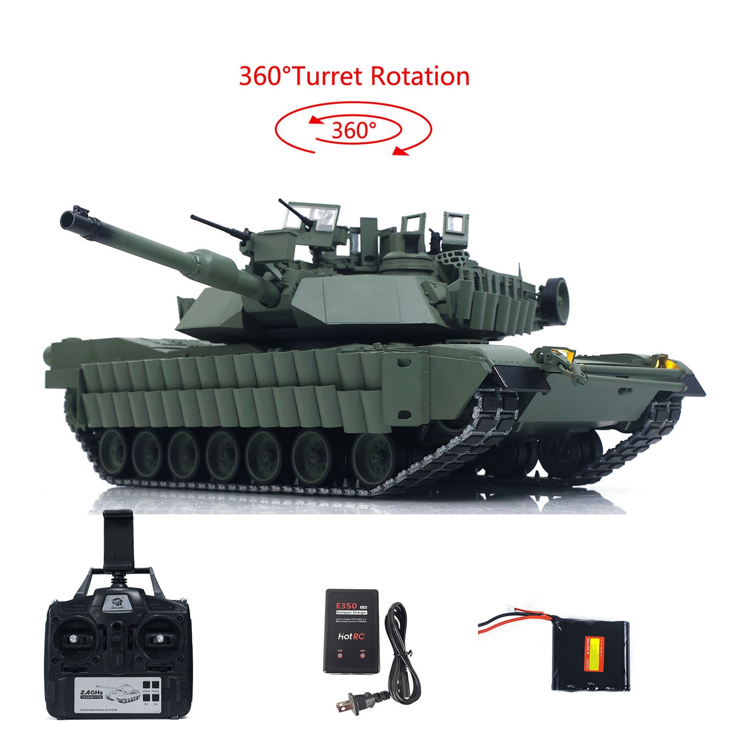 TOUCAN 1/16 Metal RC Tank M1A2 Abrams IR Dual Current Driving Gearbox Barrel Recoil Elevation 360 Turret Rotation Smoke RTR FPV Camera Charger