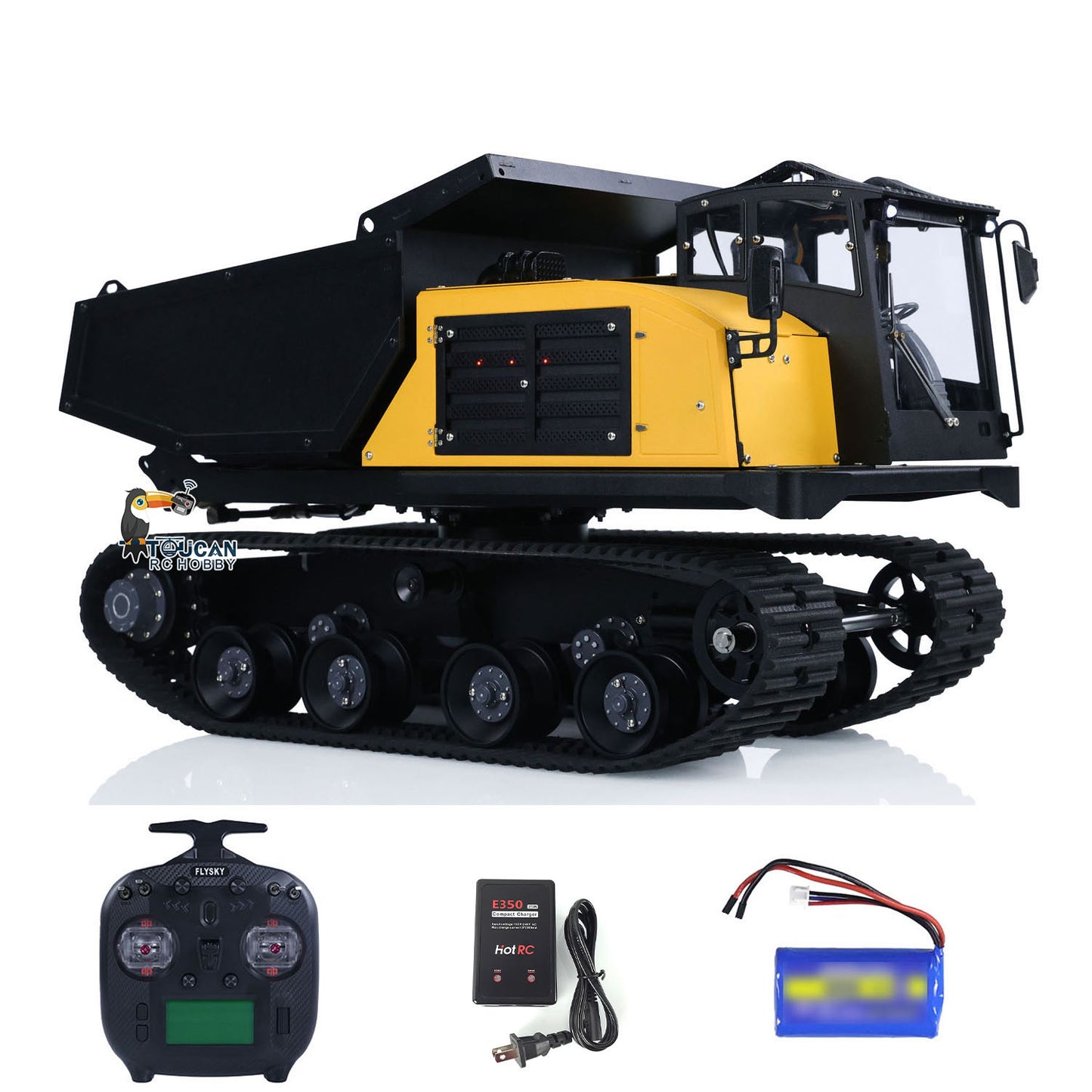 US STOCK 1/14 RC Hydraulic Crawler Dump Truck T14R Metal Tracked Tipper RTR Construction Machine Flysky ST8 Radio Light Sound Battery