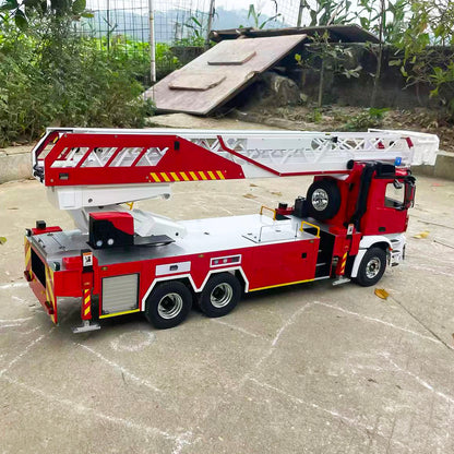 1/14 6x4 Remote Control Electric Lift Ladder Fire Truck 2Speed Gearbox Metal Chassis RC Rescue Vehicle Model Lights Sound System Drive Shafts