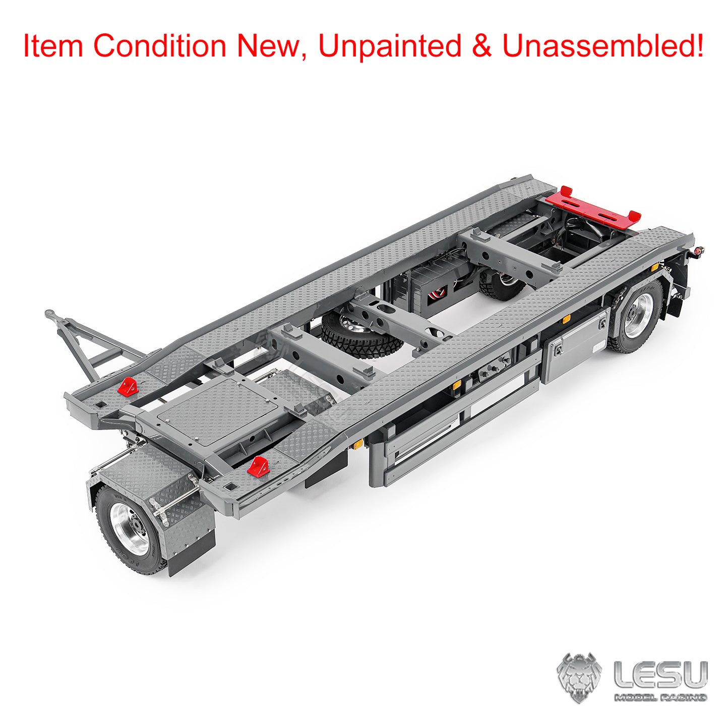 Painted Metal 1/14 RC Trailer A0065 KIT Lights Front Wheel Steerable for LESU Remote Control Hydraulic Roll on off Dumper Tipper