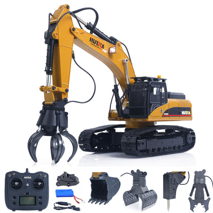 US STOCK HUINA New Upgrade 580 1/14 Metal Excavator Model Engineering Vehicle Electric Ball Grabber 360 Rotating Shear Claw Sound Lights