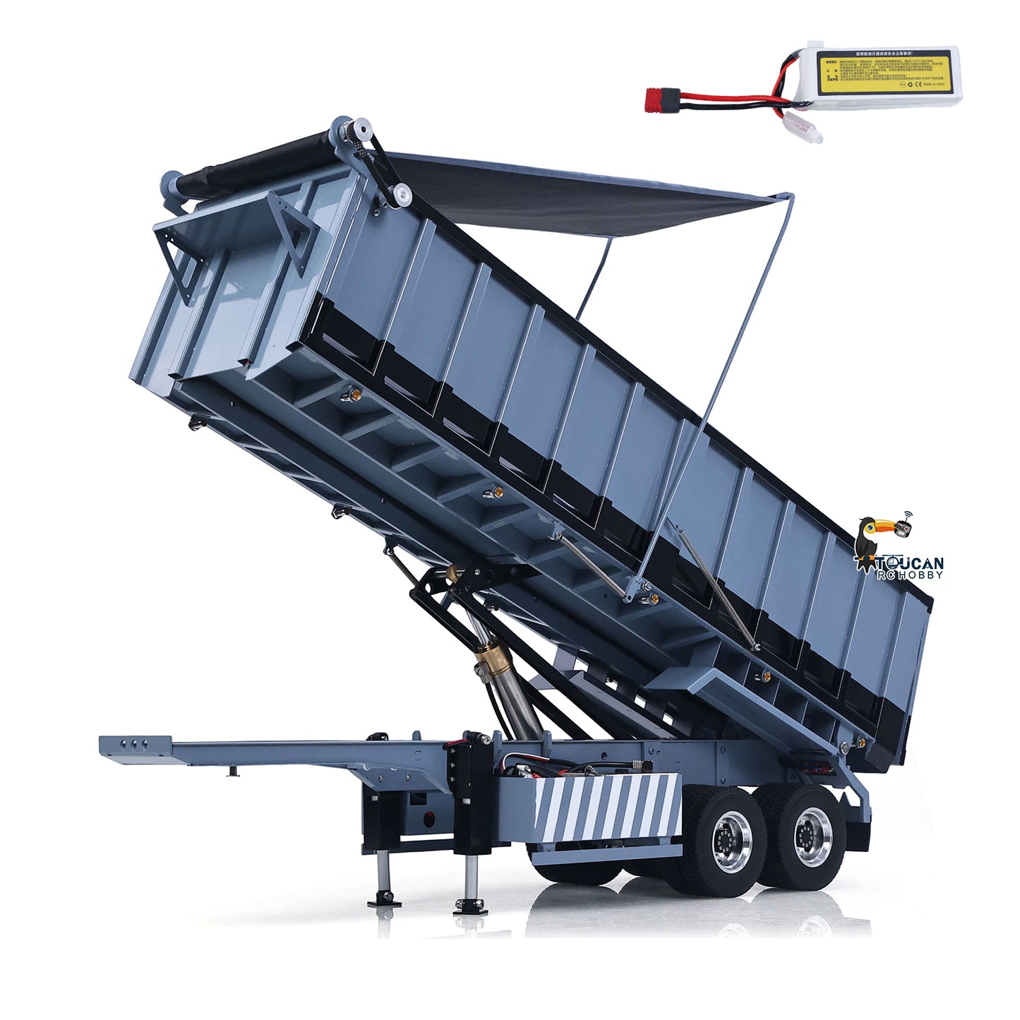 1/14 Metal RC Hydraulic Dump Trailer 2-axle Electric Tarpaulin for Remote Control Tractor Truck DIY Car Model