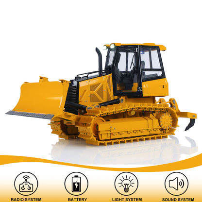US Stock Metal 1/12 RC Hydraulic Bulldozer D3 Remote Control Engineering Vehicles 4CH Valve Construction Car Light Sound Flysky ST8 Radio