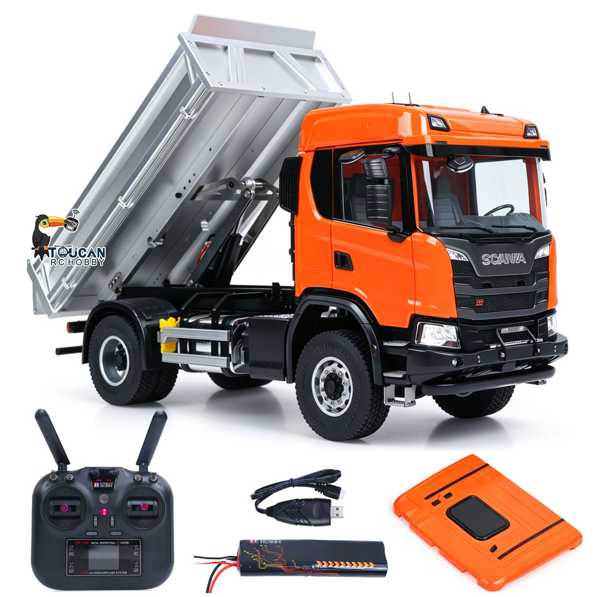 Double E 1/14 4WD Electric Lifting RC Dump Truck E022 2Speed Tipper 500G Full Metal Axle Magnetic High Roof Battery Radio Light