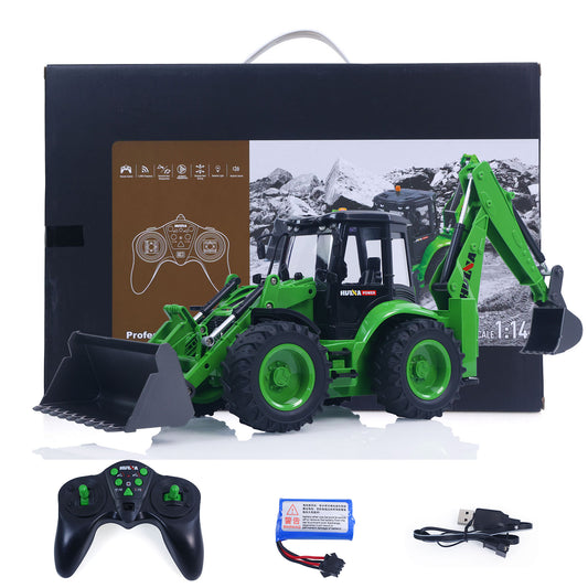 US STOCK HUINA 1/14 1579 Remote Control Backhoe Excavator 2.4G 9CH RC Loader Model Toys