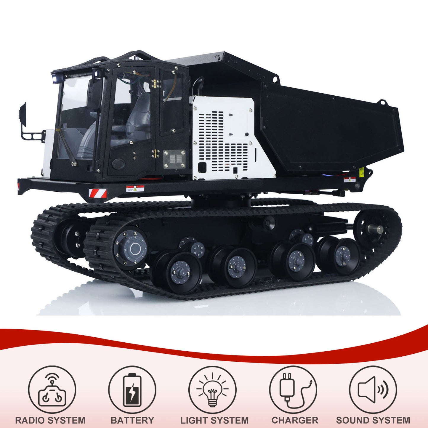 Fast Shipping Metal 1/14 RC Hydraulic Crawler Dump Truck T14R Radio Controlled Tracked Tipper RTR Construction Vehicle ST8 Light Sound Battery