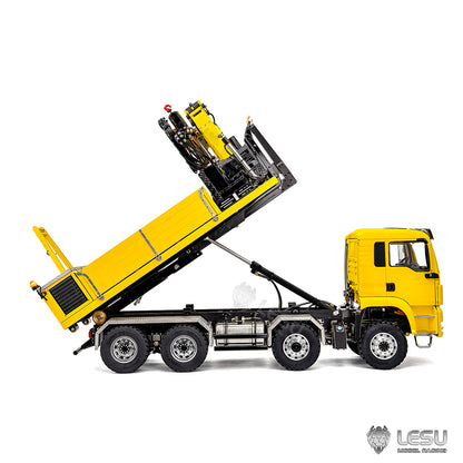 2Speed LESU 1/14 RC Hydraulic Roll on off Dumper Truck Crane Model TGS Metal 8x8 Chassis Electric Tipper 2+7CH Valve Axles Lock Lights Sound
