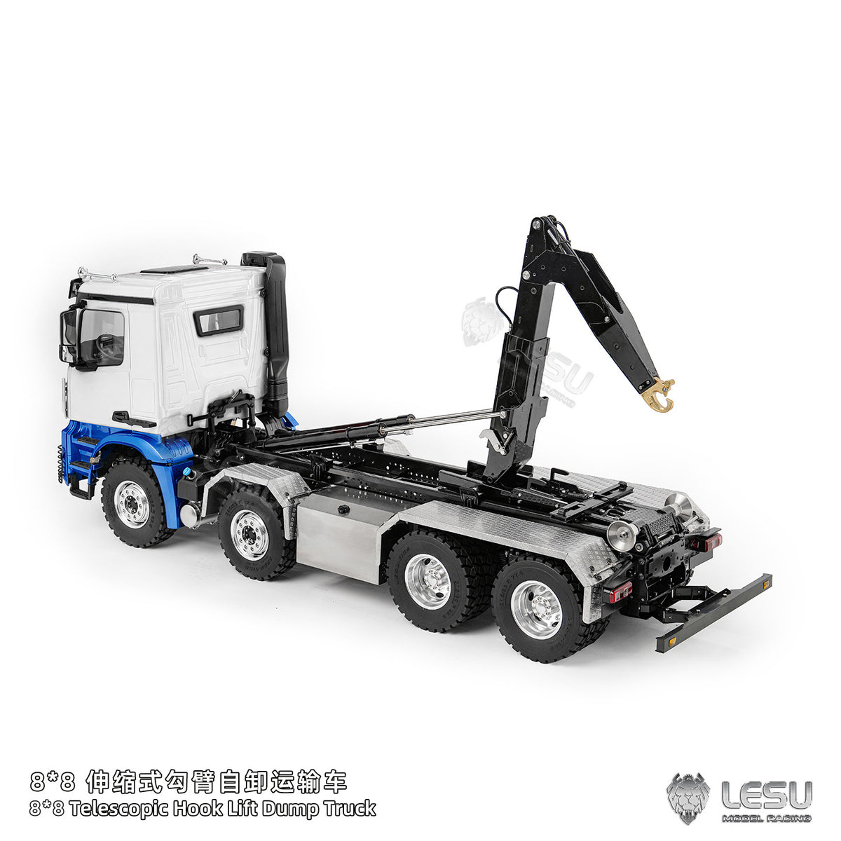LESU Z0096/Z0088 1/14 RC Hydraulic Roll Off Dump Truck 8x8 Metal Chassis Tipper Model 3 Speed Gearbox Differential Lock Light Sound