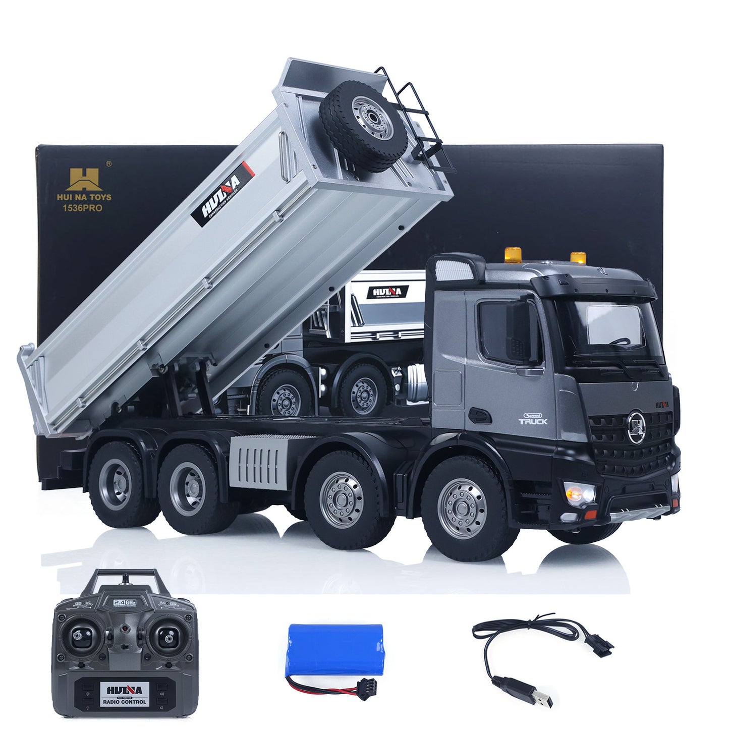 ONLY ONE HUINA 1/14 Remote Control Dump Truck 12CH RC Tipper Finished Model Toy Gift RTR Light Sound Effects Radio USB Charging Cable