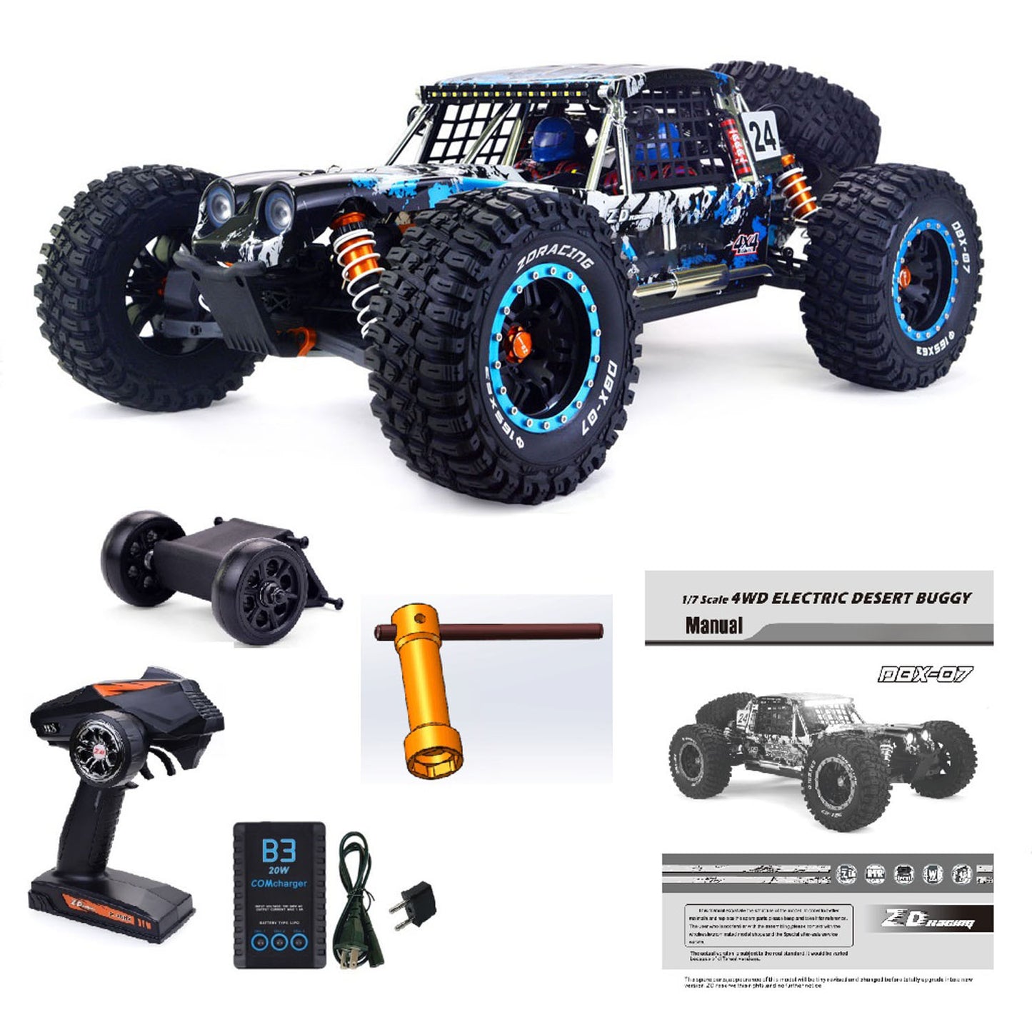 4MM Alloy Chassis ZD Racing 1/7 DBX-07 RC Off Road Car AWD Electric Remote Control Desert Buggy Metal Steering System RTR