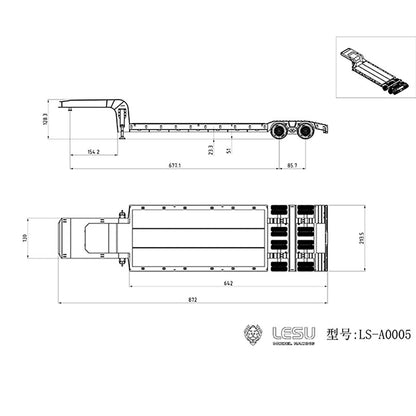 LESU 872MM Metal Wood 4Axles Trailer for 1/14 RC TAMIYA Tractor Truck DIY Model