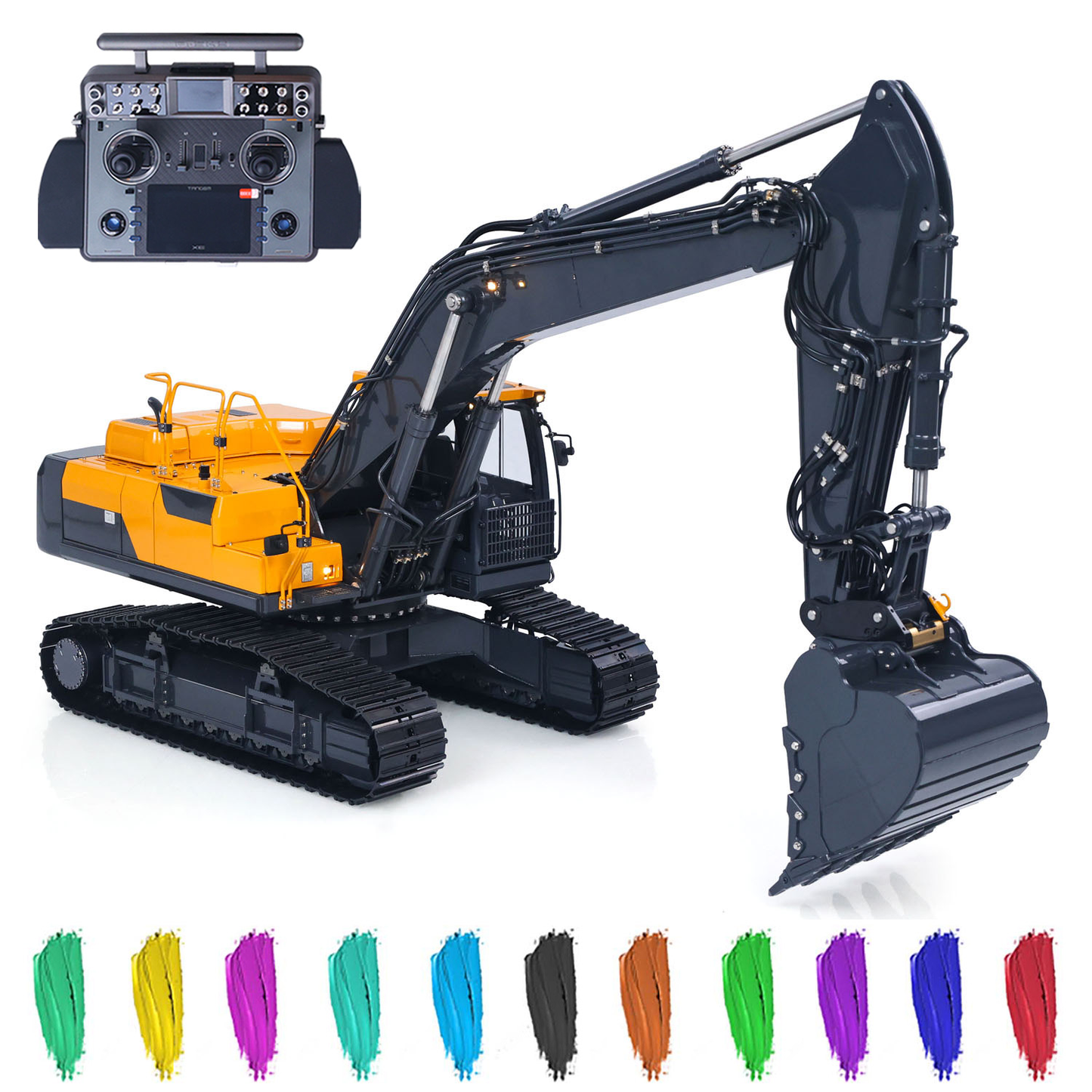 Metal 1/14 Super Frog Remote Control Hydraulic Excavator E400 Pro 9CH Valves RC Digger Stainless Steel Arm Frsky XE Radio