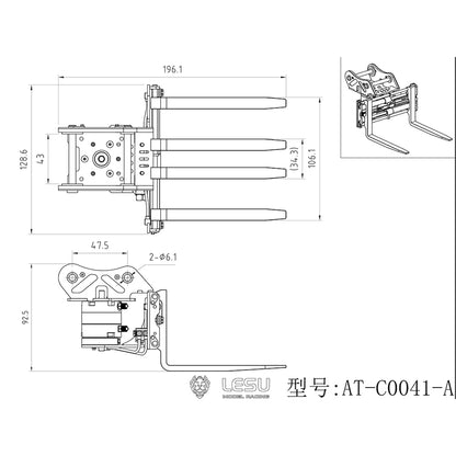 Metal 270 Degrees Rotatable Hydraulic Fork for LESU 1/14 RC Hydraulic Digger Aoue C374F Radio Control Excavator Heavy Machine Model