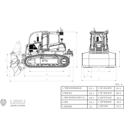 AUF LAGER LESU 1/14 Aoue 850K Unlackiert Unmontiert KIT RC Hydraulische Planierraupe Bulldozer 850K