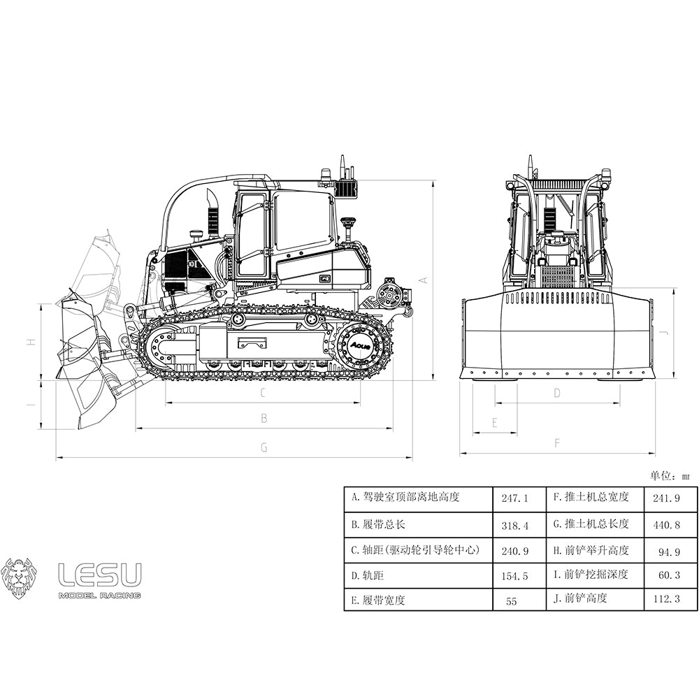 1/14 Hydraulic RC Bulldozer LESU Aoue 850K Metal I6S Remote Control Dozers Model