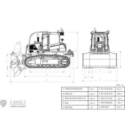 LESU 1/14 Aoue 850K Unlackiert Unmontiert KIT RC Hydraulische Planierraupe Bulldozer 850K