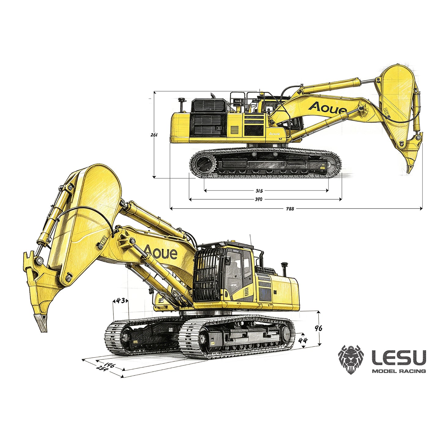 1/14 LESU RC Metal Excavator Model PC500 Radio Control Hydraulic Crawler Digger Machine with Rock Arm LED Lighting System