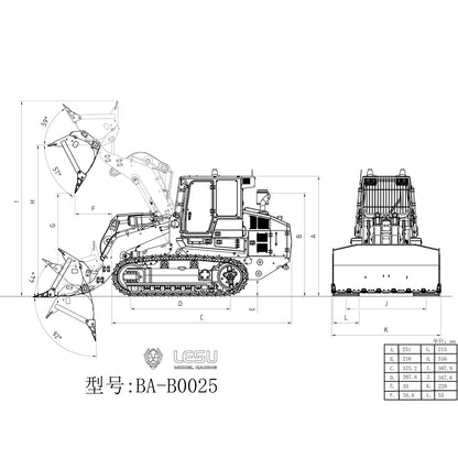 LESU 1/14 973K Hydraulische RC Loader Metall Tracked Modell Ohne Hinten Pflug Öffnende Eimer KIT