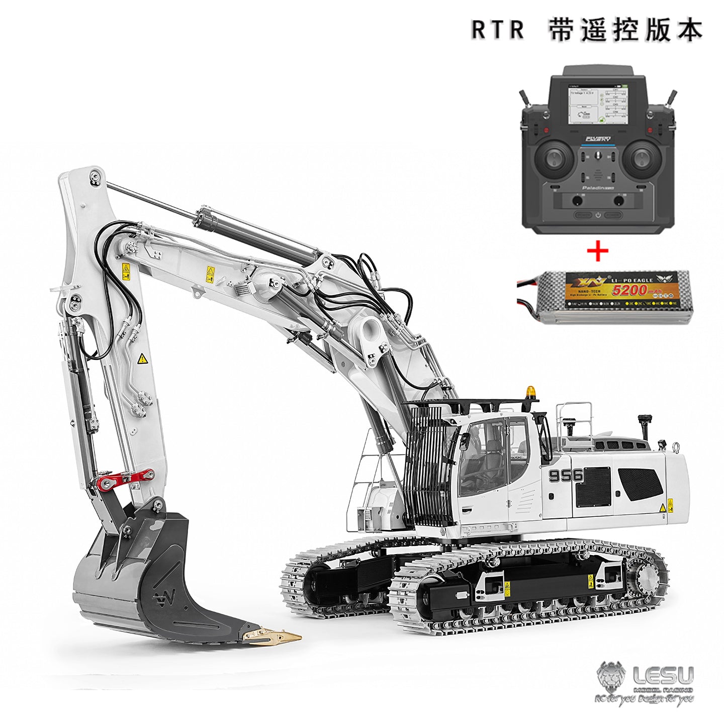 95% Metal LESU LR956 3 Arms 1/14 RC Hydraulic Excavator Remote Control Digger 7CH Valve Dual Pumps Light PL18EV LITE Battery