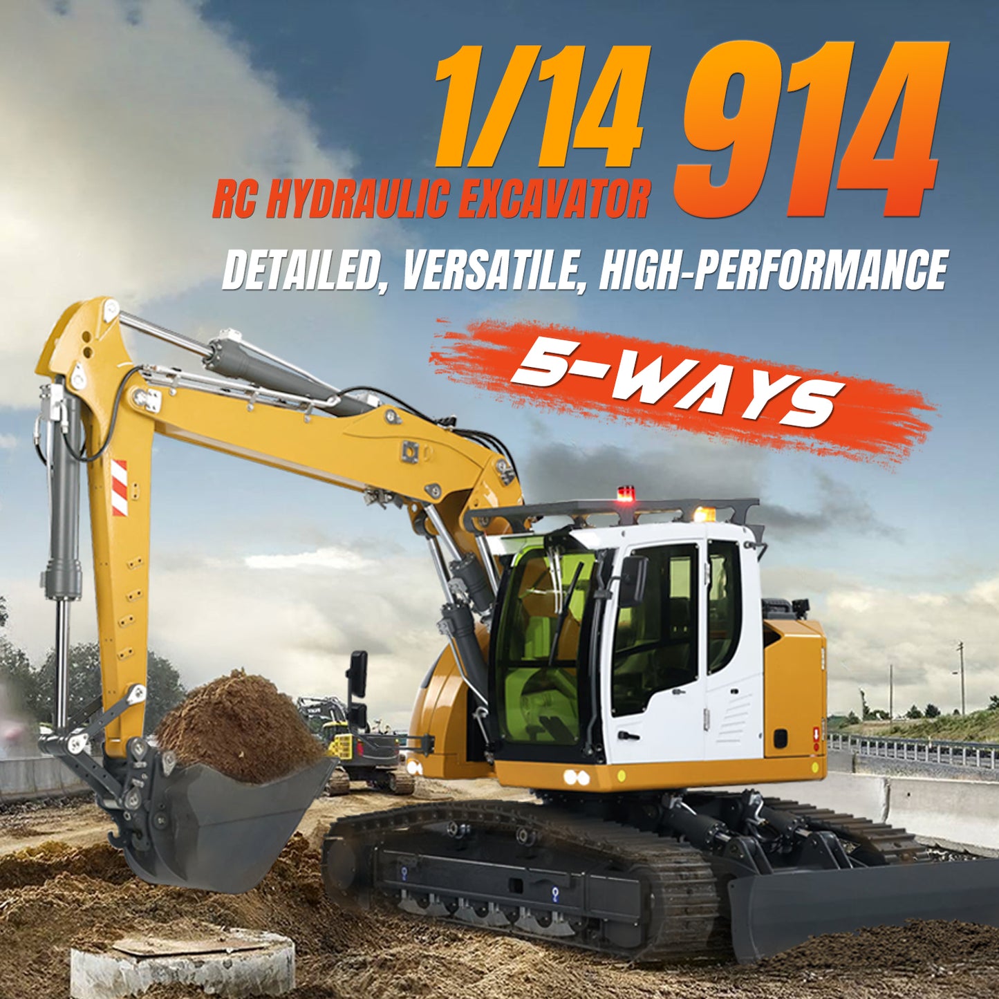 1/14 Radio Controlled Hydraulic Excavator LR 914 5ways Valve RC Digger Model RTR Electric Construction Vehicle Car ST8 Radio Battery