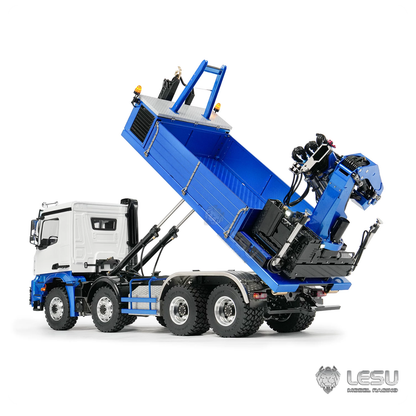 LESU 2Speed 1/14 RC Hydraulic Roll On off Dumper Truck Crane Model Metal 8x8 Chassis Electric Tipper 2+7CH Valve Axles Lock