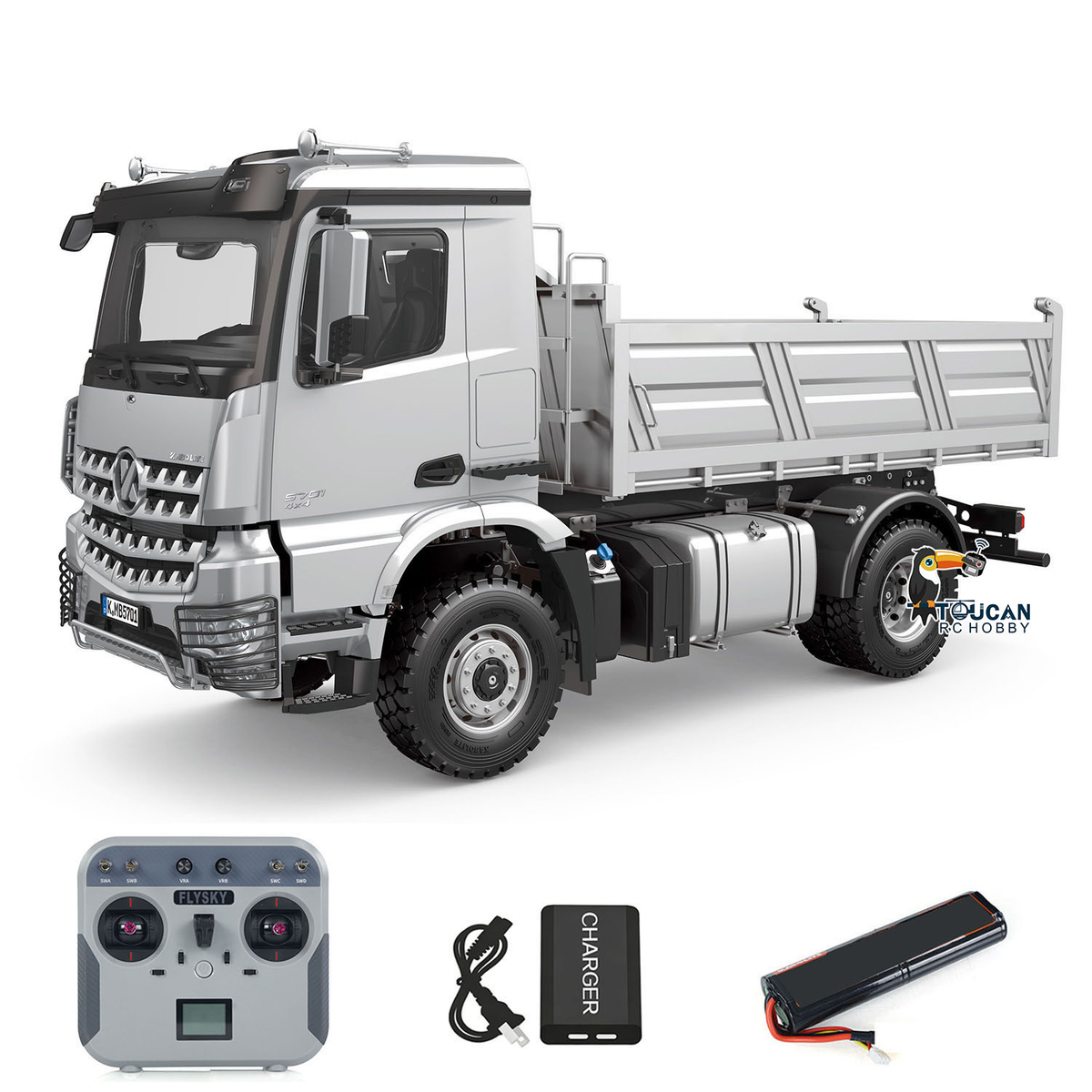 Kabolite 1/14 RC Dumper Truck 5701 RTR 4x4 Tipper Toy Model Remote Controller and Receiver 2-speed Transmission Battery Motor Servo