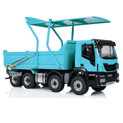 Metal 1/14 8x4 Painted Assembled PNP Hydraulic Flip-over Cover RC Truck Dumper Tipper With Light Sound System