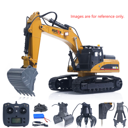 Second Hand US Stock HUINA New Upgrade 580 1/14 Metal Excavator Model Engineering Vehicle Electric Ball Grabber 360 Rotating Shear Claw Sound Lights
