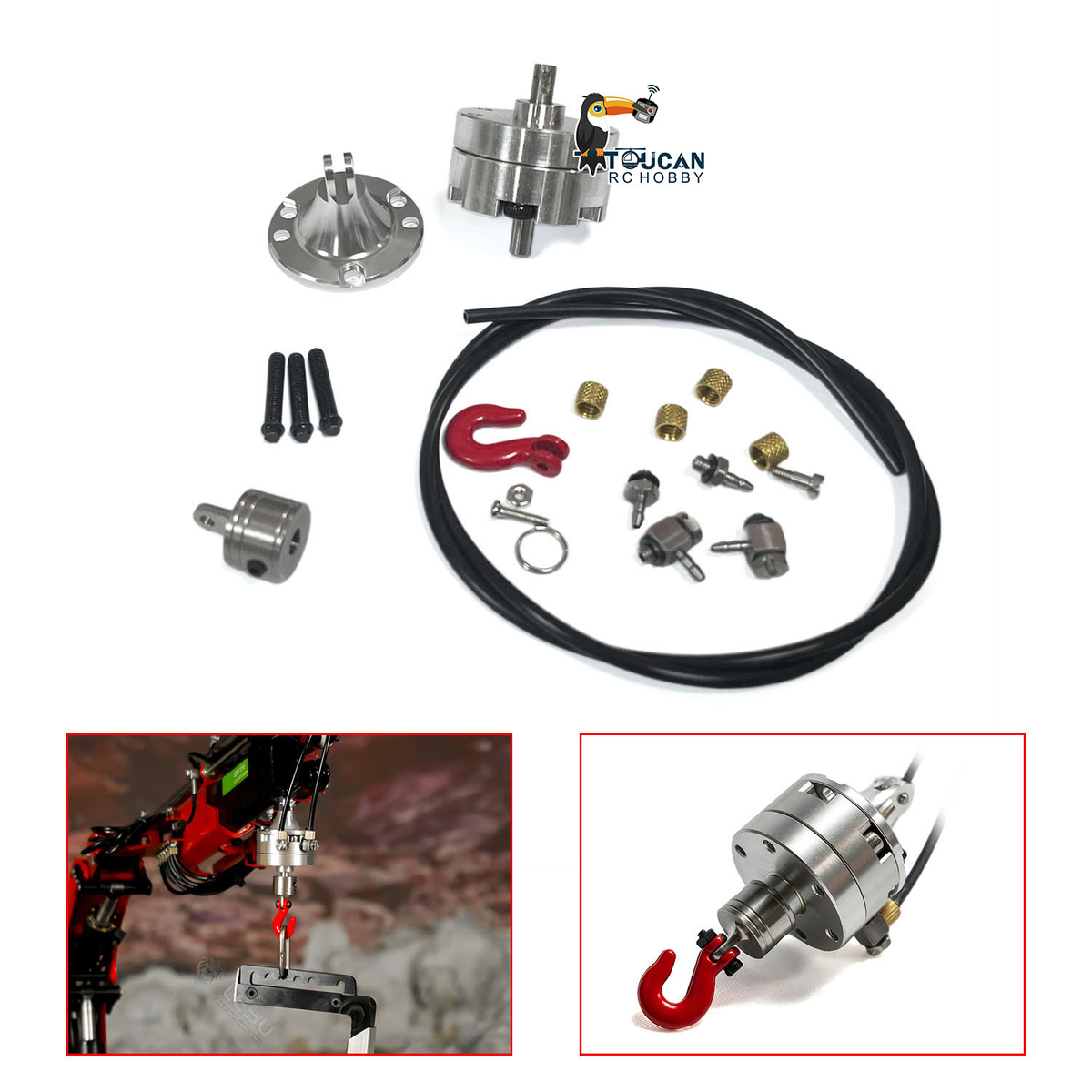 LESU 1/14 Metal RC Hydraulic Crane Attachments for Dump Truck Orange Peel Grab Clamshell Bucket Fork Brick Clamp Rotary Cylinder