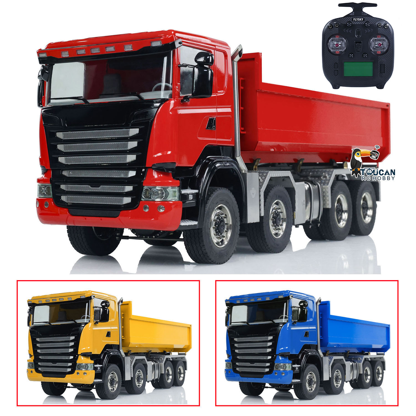 1:14 RC Hydraulic Roll-on Dump Truck 8x8 RC Tipper Car With Sounds Lights U-Shape Low Bucket