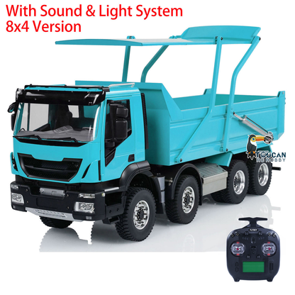 Metal 1/14 8x4 Painted Assembled PNP Hydraulic Flip-over Cover RC Truck Dumper Tipper With Light Sound System