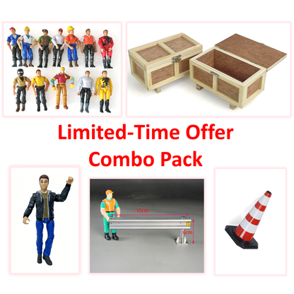 Limited Offer Combo Pack RC Scene Accessory Kit Driver Figurine Roadblock Railing Wooden Box for 1/14 and 1/12 RC Model Construction Vehicles