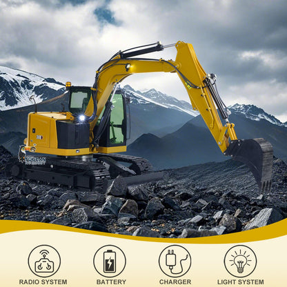 Metal 1/14 RC Hydraulic Excavator C308 Radio Controlled Digger Construction Vehicle RTR Model Flysky ST8 Radio Battery