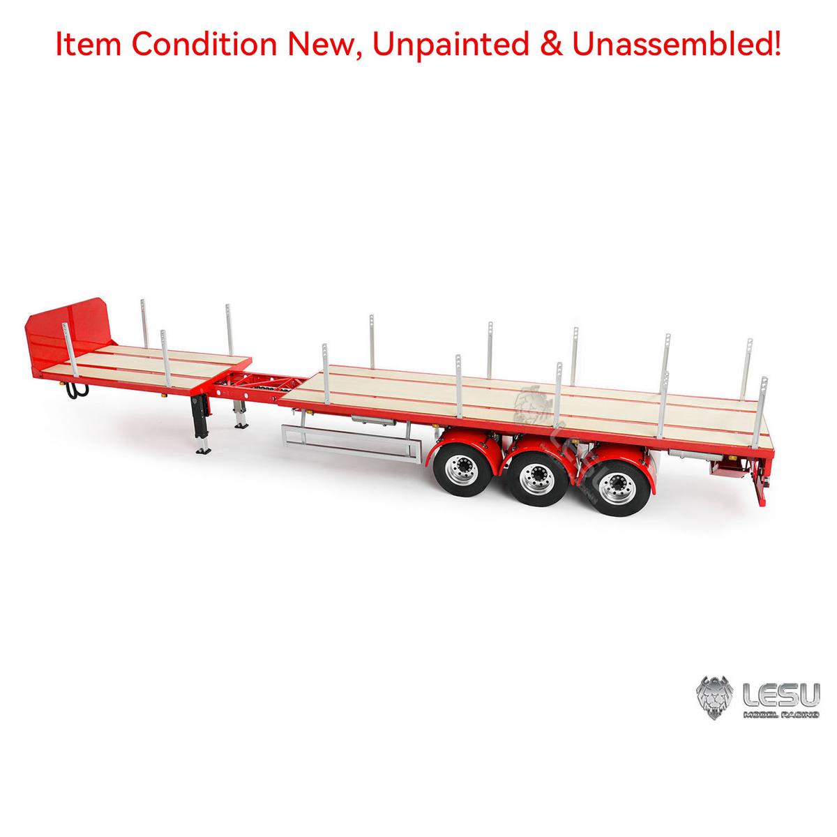 LESU Metal 3Axles Manual Support Legs Extendable Flatbed Semi Trailer for 1/14 Remote Control Tractor Truck RC Loader DIY Model