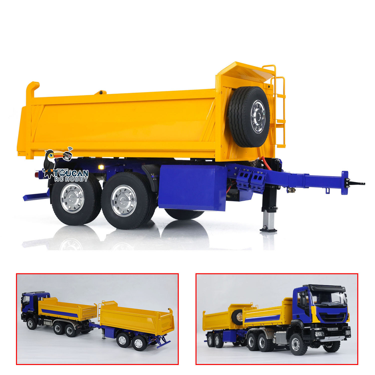 LESU A0051-C 1/14 Metal Full Dump Trailer 2-Axle Heavy Haul Transport Vehicle Electric Landing Legs LED Lights for RC Tractor Truck DIY Models for Model Enthusiast