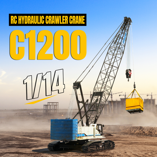 Metal 1/14 RC Hydraulic Crawler Crane C1200 Remote Control Construction Vehicle Ready to Run Flysky PL18 LITE Radio Brushless Motor Battery