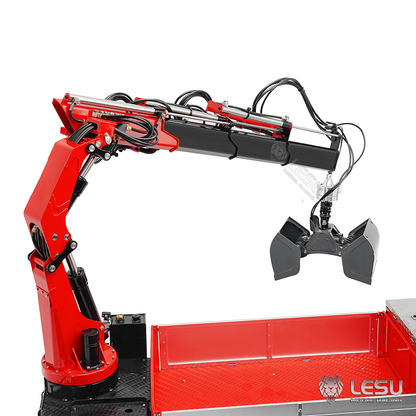 LESU 1/14 Metal RC Hydraulic Crane Attachments for Dump Truck Orange Peel Grab Clamshell Bucket Fork Brick Clamp Rotary Cylinder