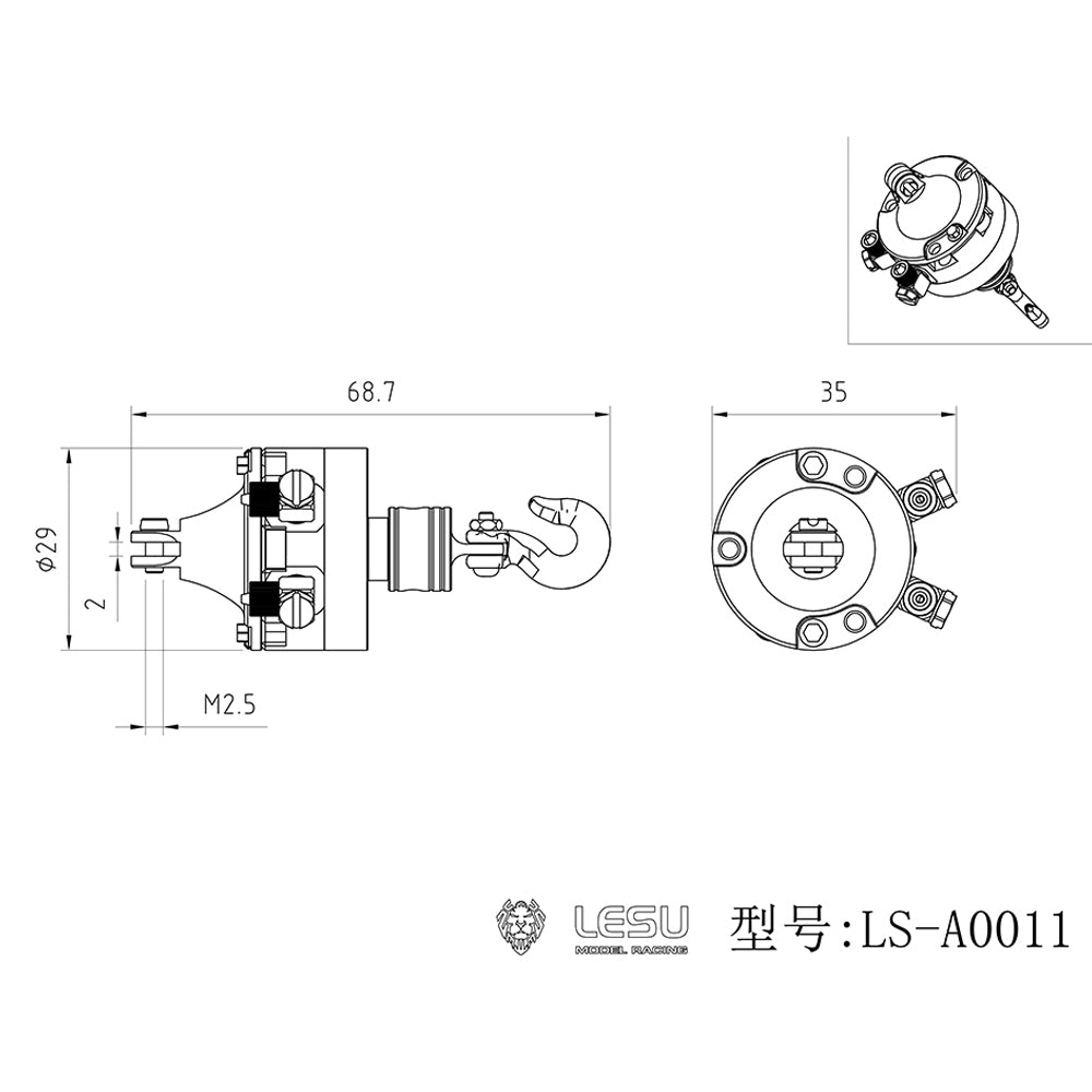 LESU Metall Hydraulische Dreh Zylinder mit Haken 270 für 1/14 RC Kran Dump Lkw