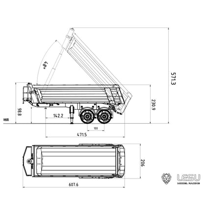 AUF LAGER LESU 1/14 Unmontiert Metall Hydraulische Dumper Kipper A0017