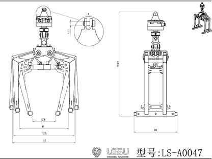 Pince à briques LESU 1/14 / fourche en métal pour camion-benne à grue hydraulique LESU RC