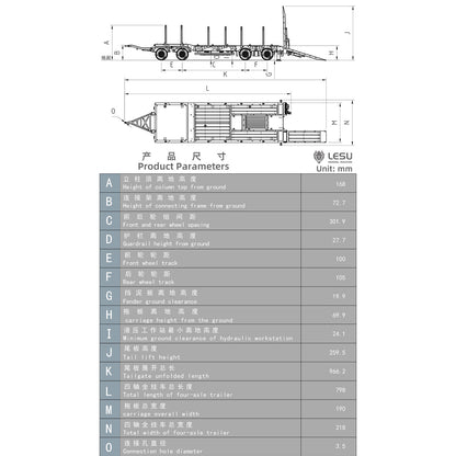 LESU A0049 1/14 Metal RC Trailer KIT Hydraulic Lifting Tailboard Rear Support Legs 2CH Valve for DIY Tractor Truck Lorry Loader Lorry Excavator