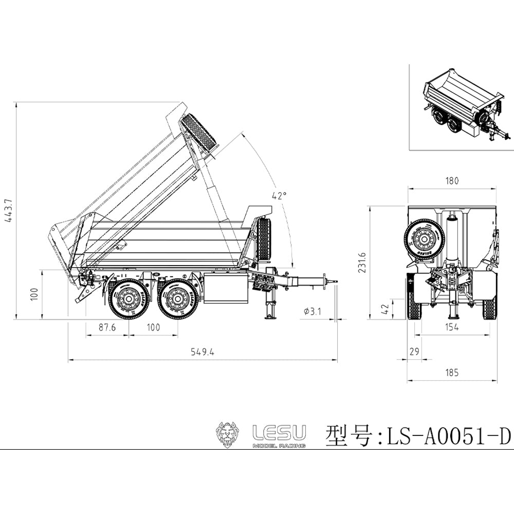 1/14 Hydraulischer RC Selbstentleerender Vollanhänger