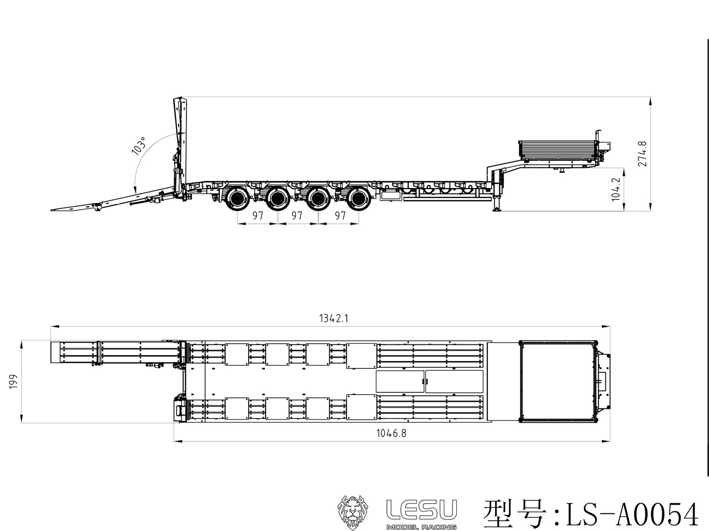 LESU Metal 1/14 RC Trailer A0054 Hydraulic Lifting Tailboard 4 Axles Steering Available for DIY RC Tractor Truck Lorry Car Model Lights